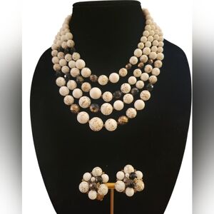 Vintage West Germany 4 Strand Beaded Necklace & Earrings